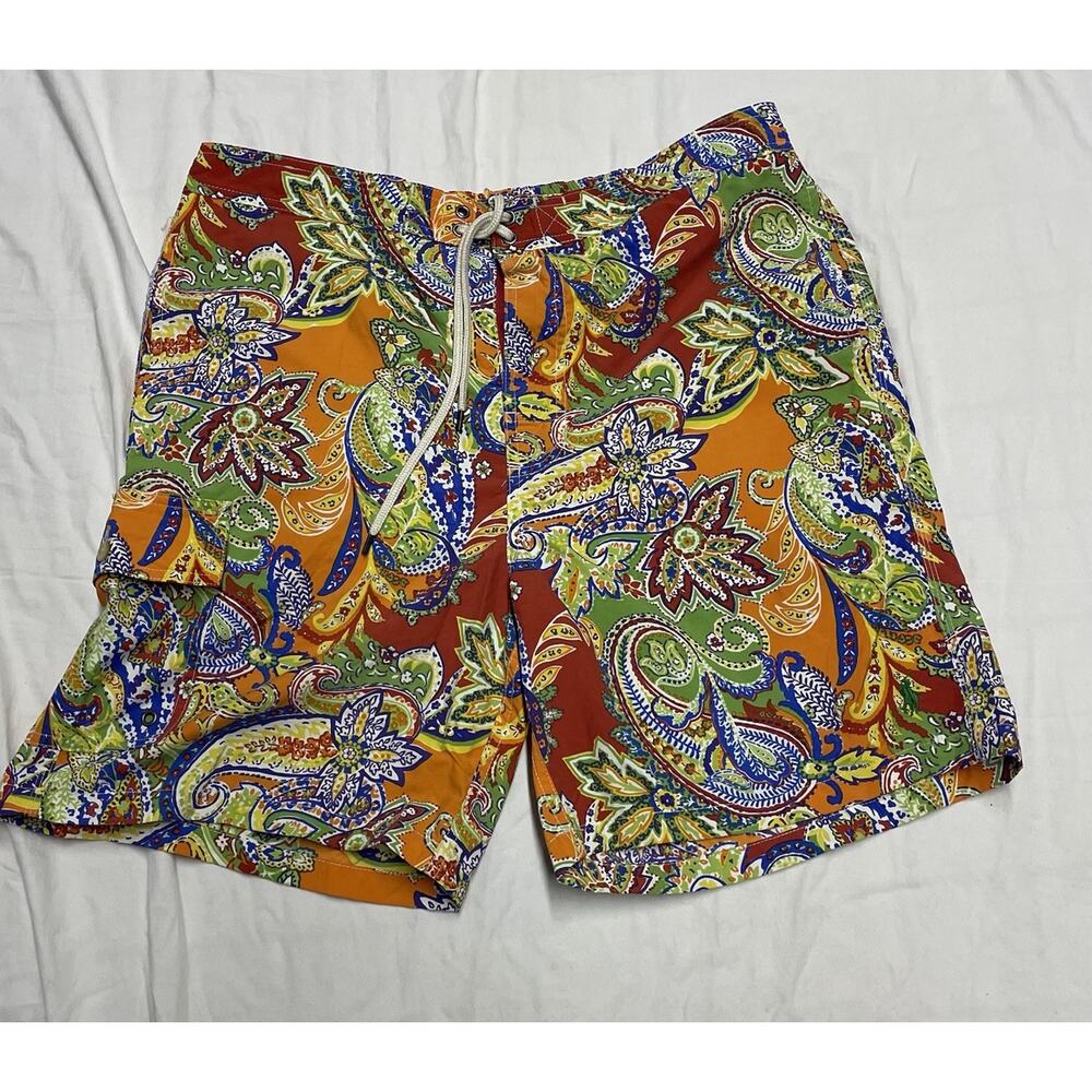 Vintage POLO RALPH LAUREN Mens Swim Trunks all over print Size L